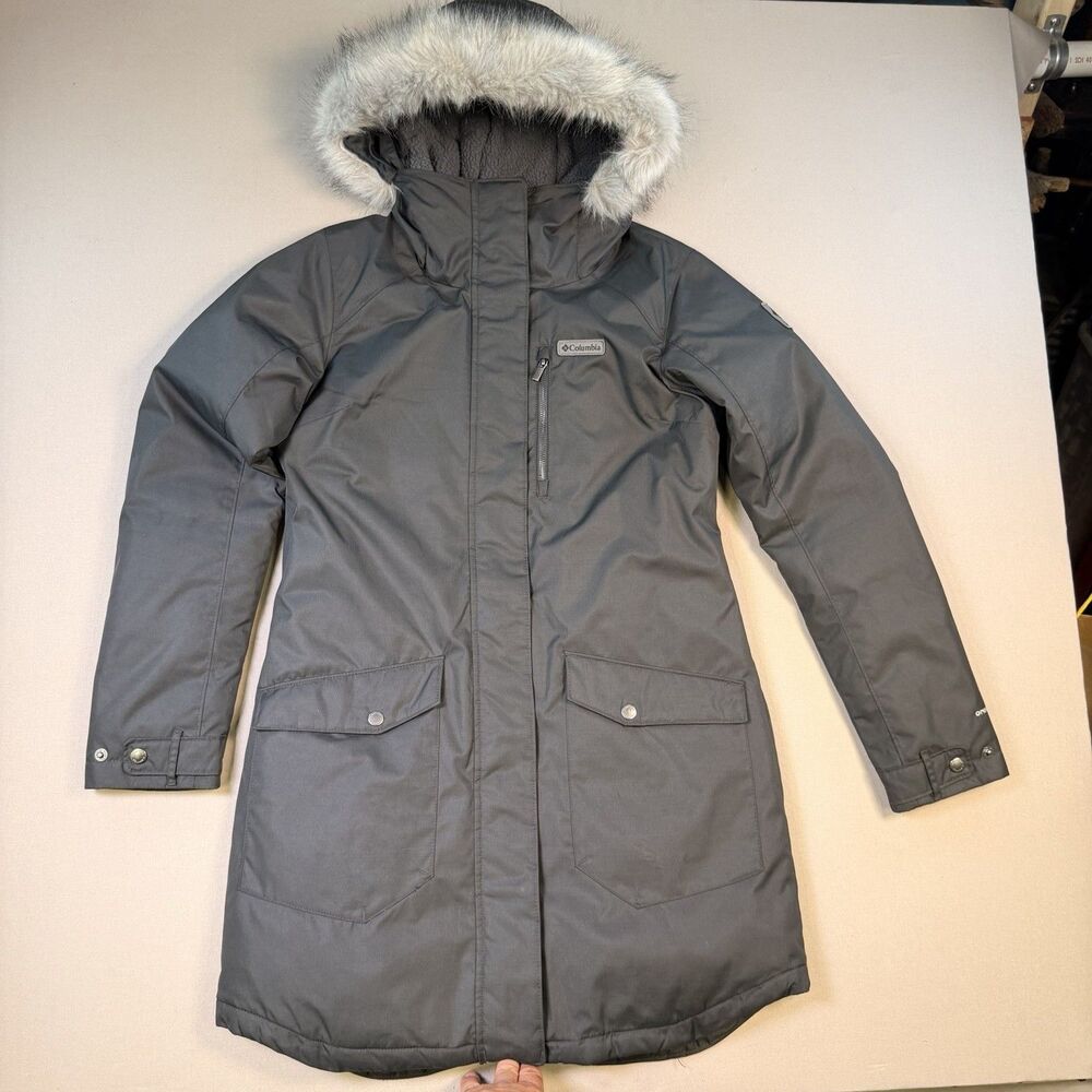 Columbia Omni-Heat Parka Womens M Gray Faux Fur Hood Insulated Winter Coat